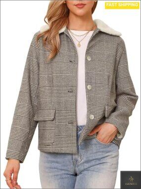 Houndstooth Jacket Peter Pan Collar Button Down Casual Winter Coat